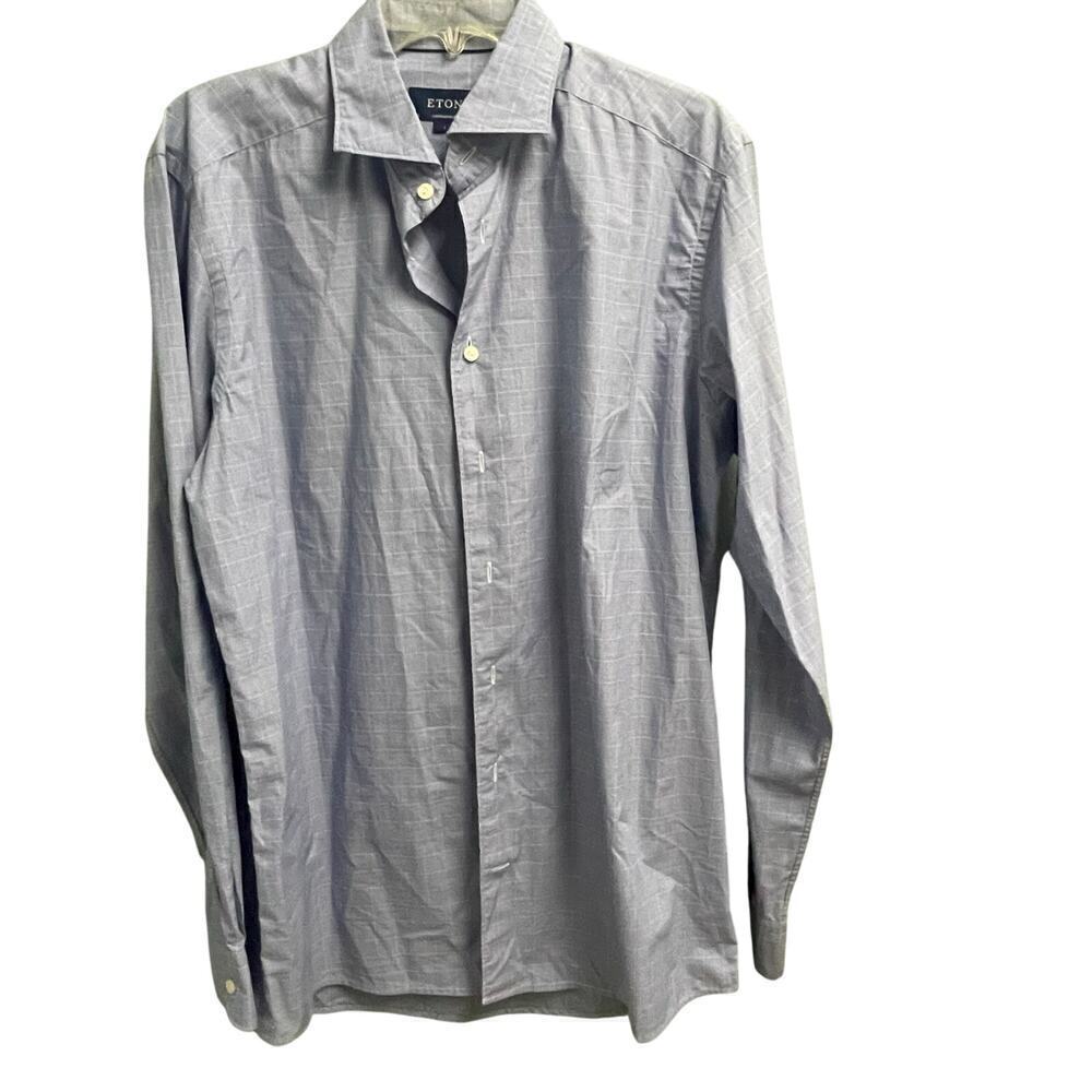 Eton Contemporary Mens 42  16.5 Size Large Blue Button Down Shirt Dress Casual